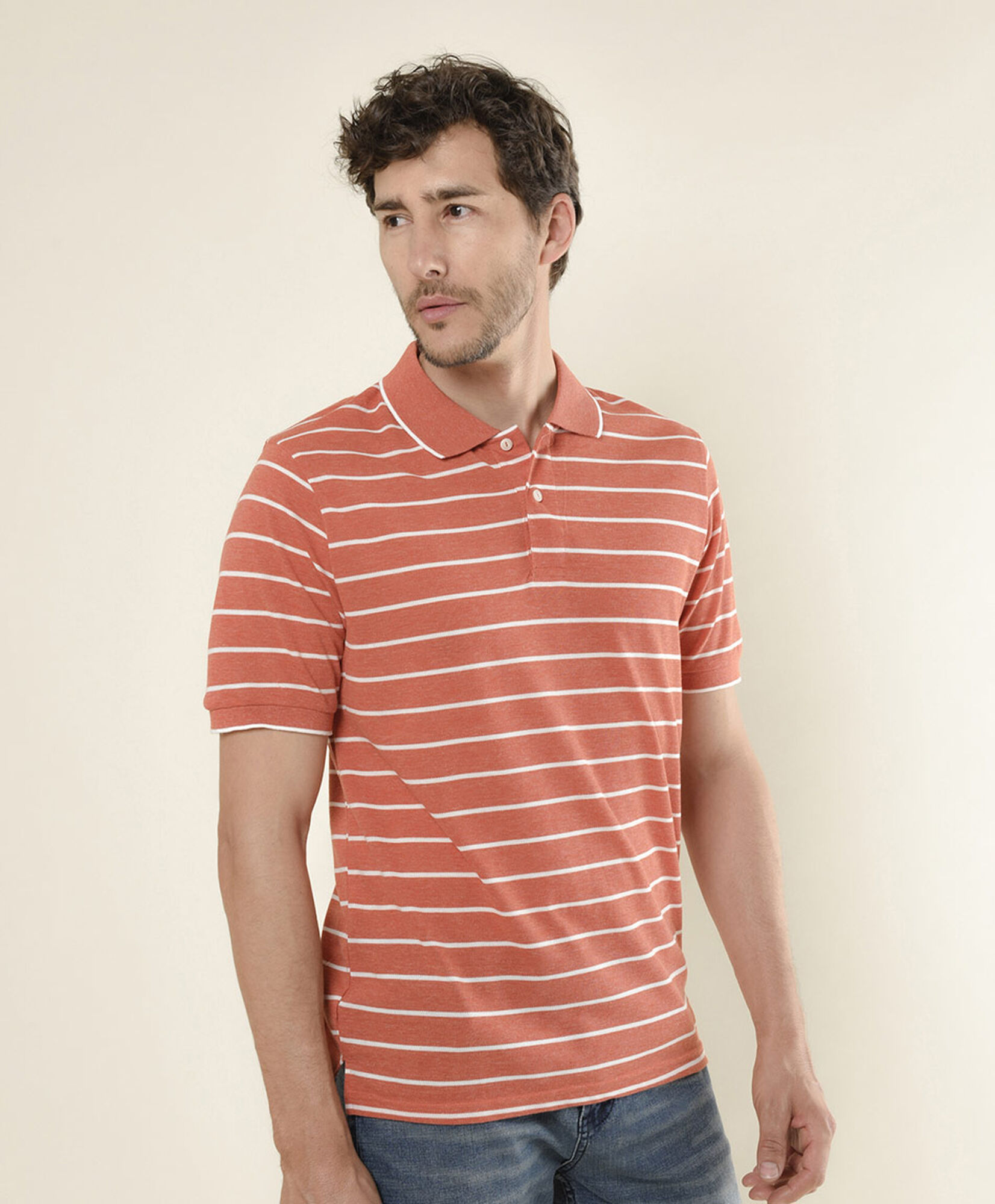 Polera hombre rayas bicolor cuello piqué Polera hombre rayas bicolor cuello piqué