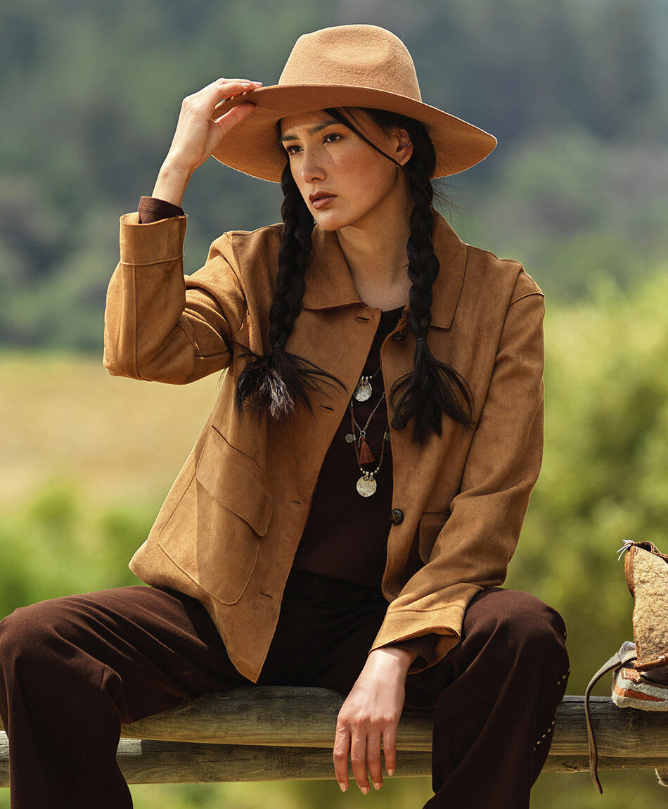 Chaqueta mujer estilo safari canela