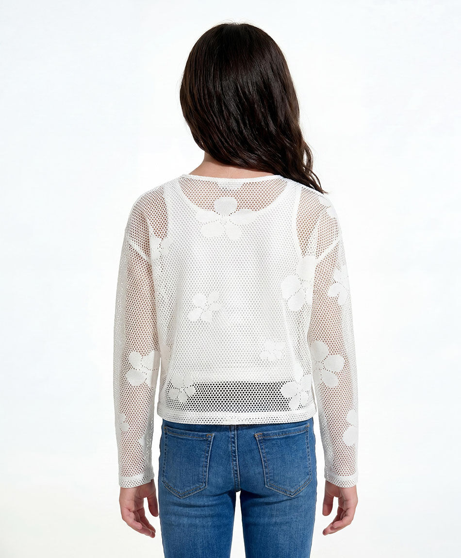 Polera ni&ntilde;a calada  flor blanca