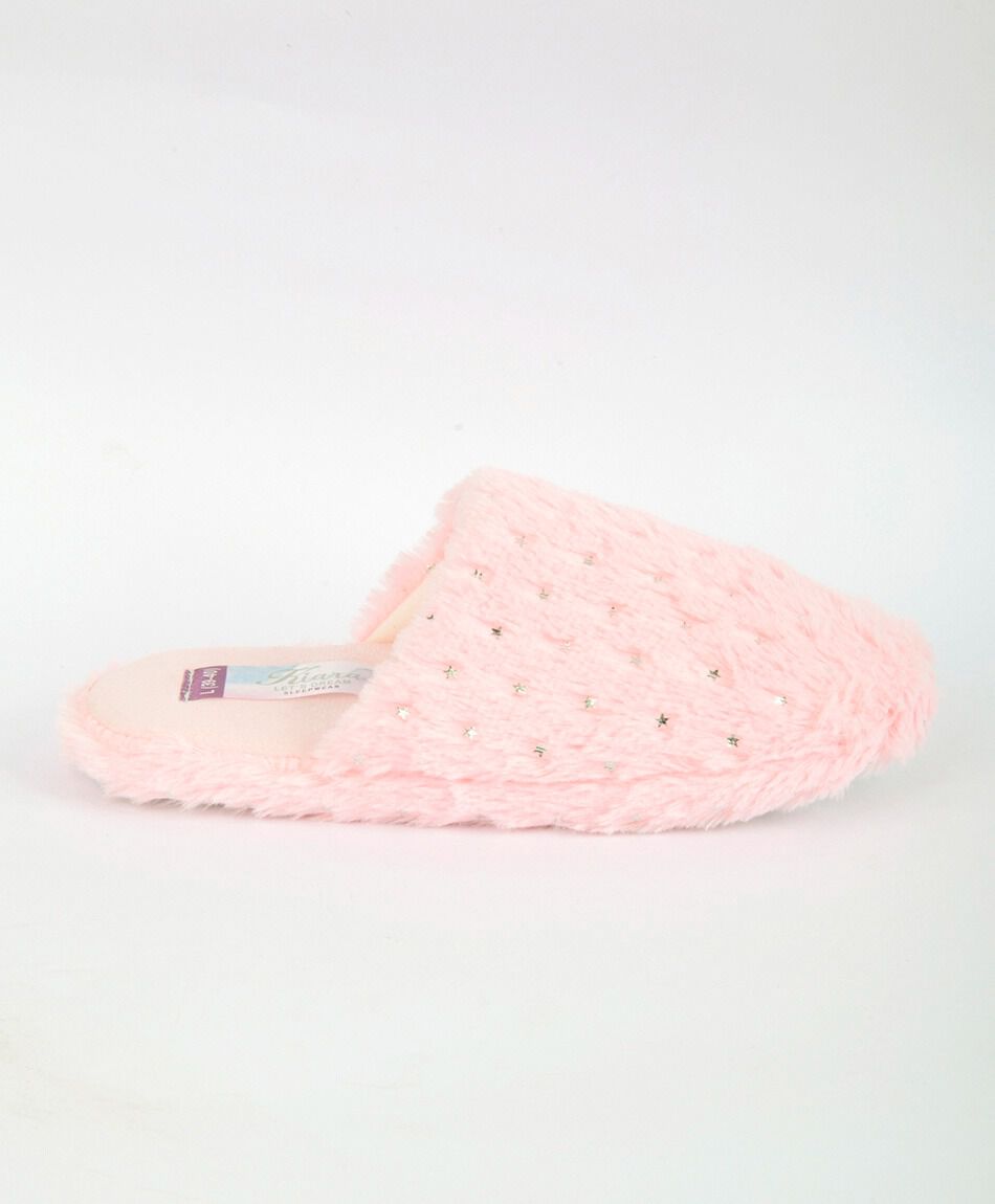 Pantufla mujer brillos rosada
