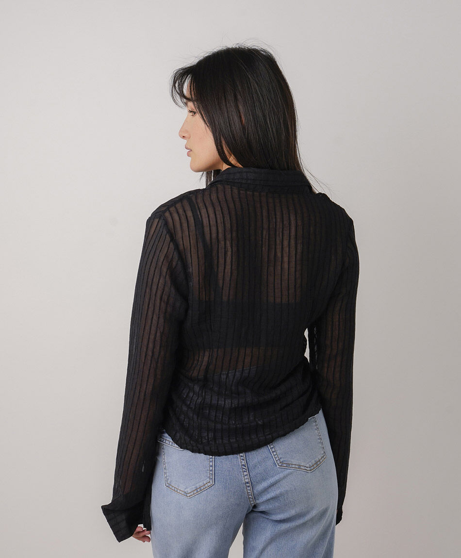 Blusa mujer transl&uacute;cida l&iacute;neas