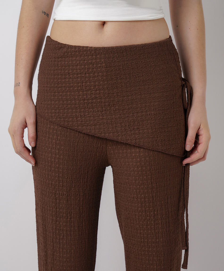 Pantal&oacute;n mujer pareo encaje caf&eacute;