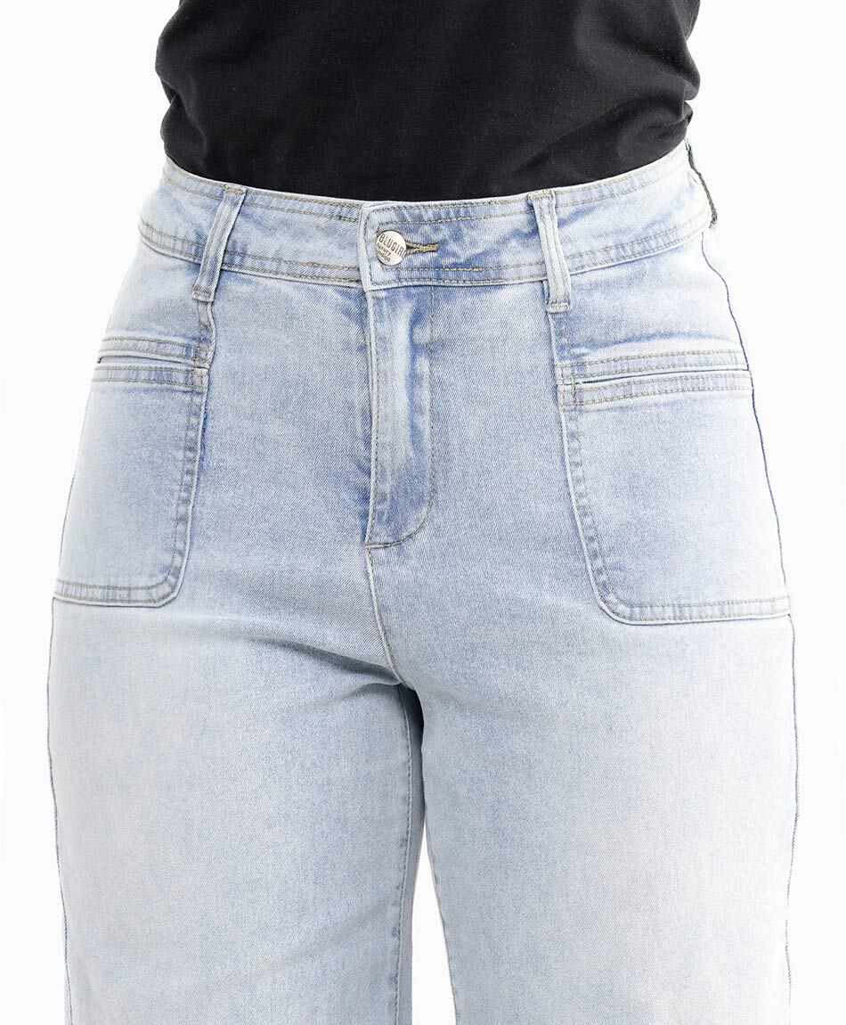 Jeans mujer bolsillo parche wide