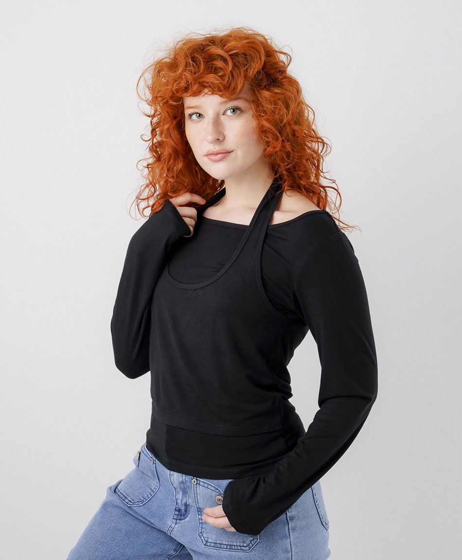 Polera mujer doble negra