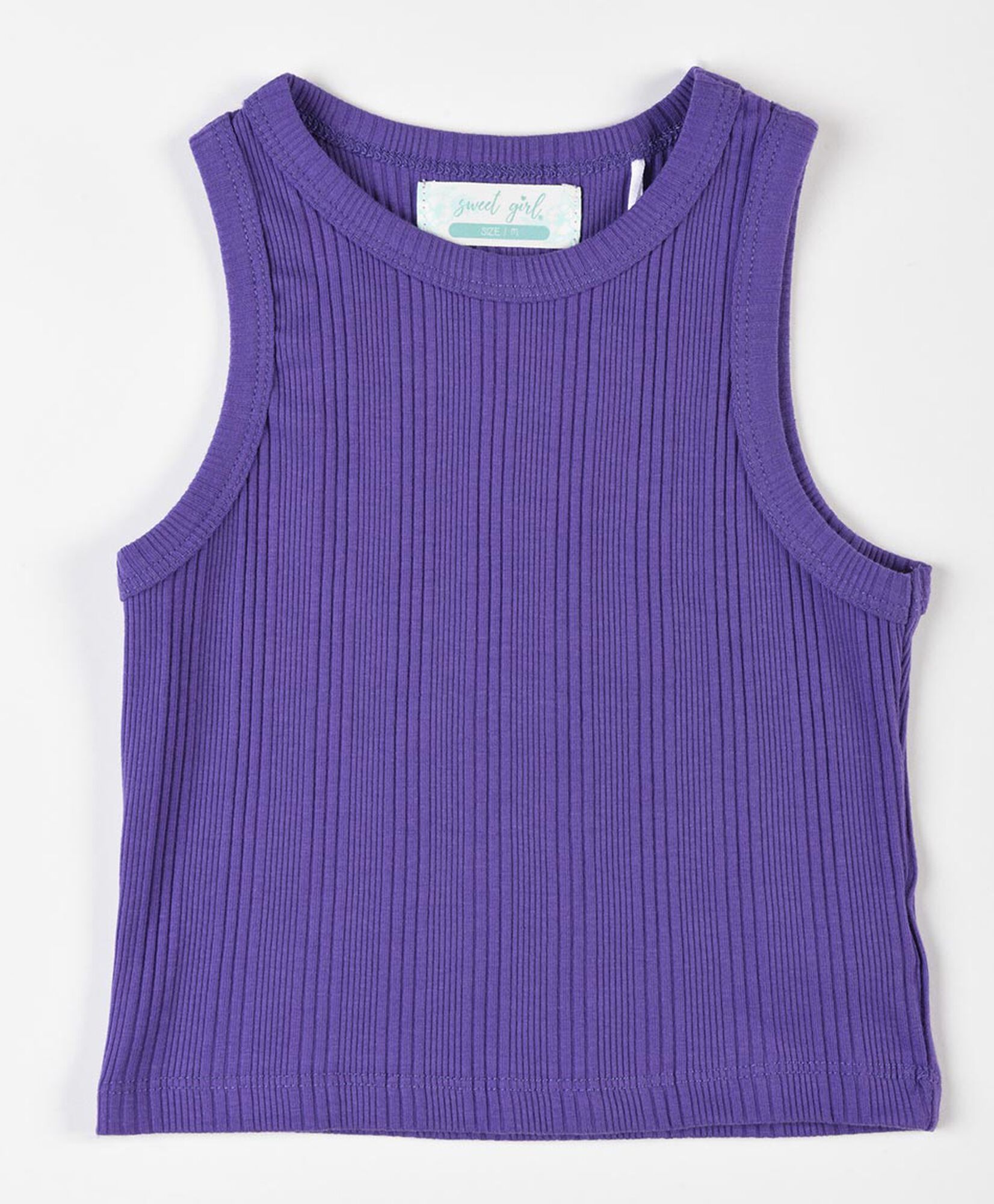 Polera niña acanalada sin mangas morada Polera niña acanalada sin mangas morada