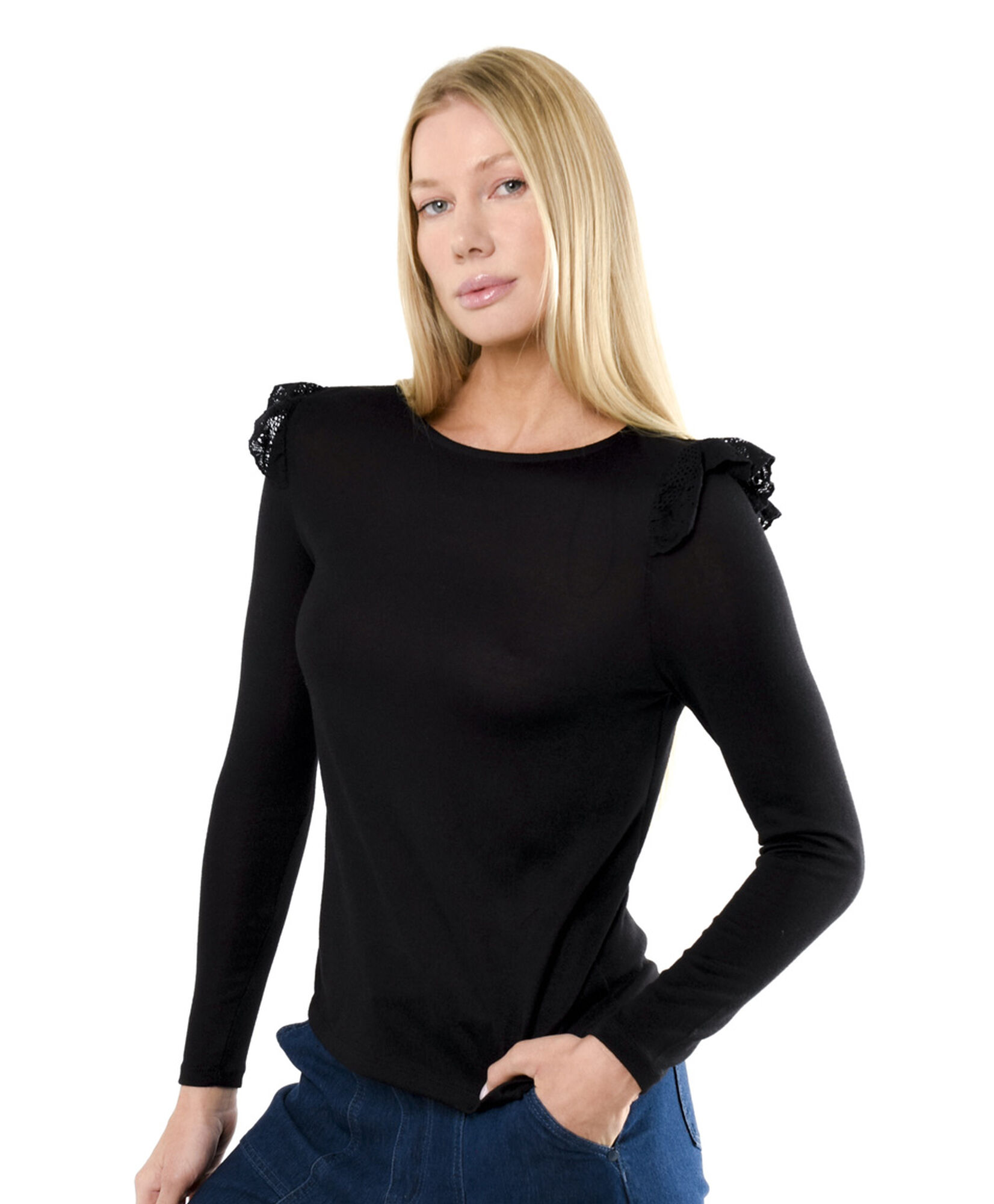 Polera mujer vuelitos hombros Polera mujer vuelitos hombros