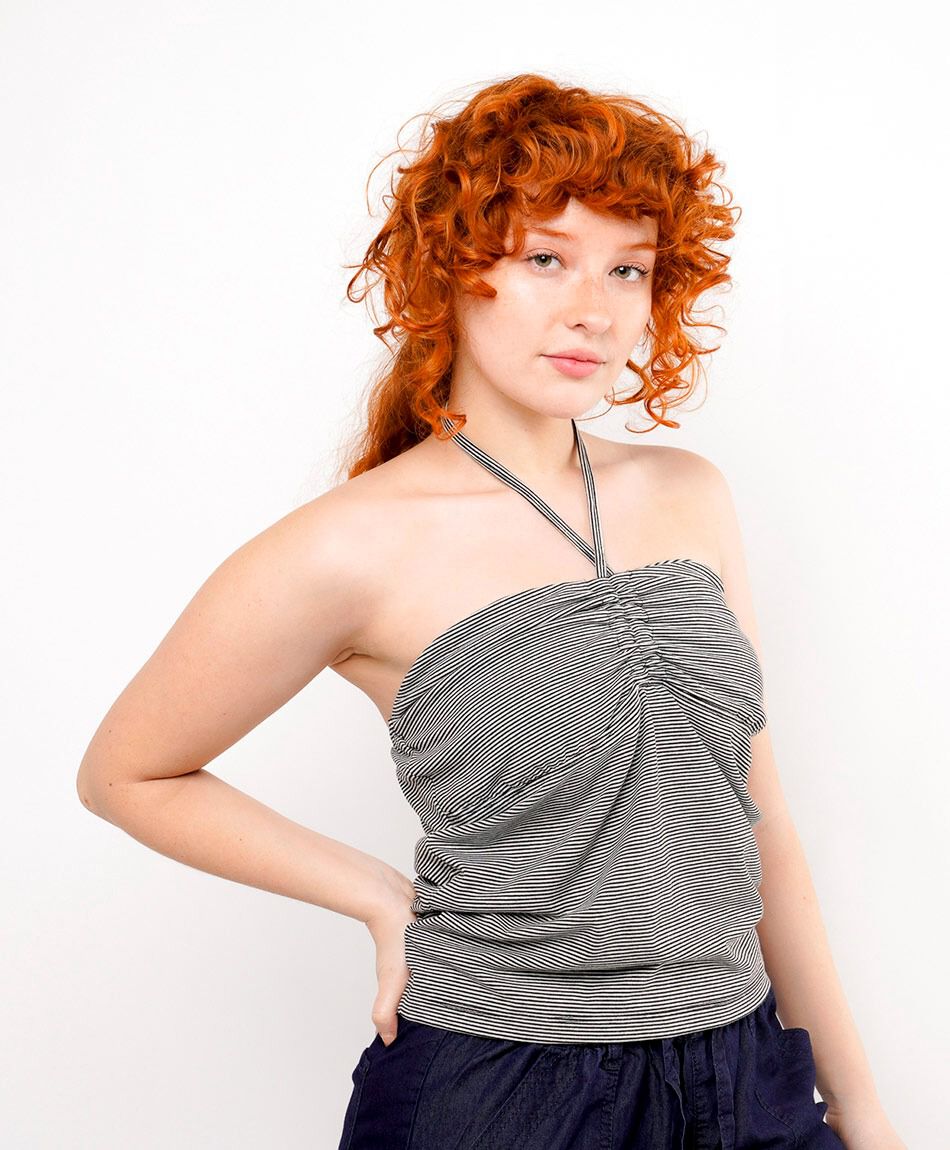 Polera mujer rayas amarre al cuello