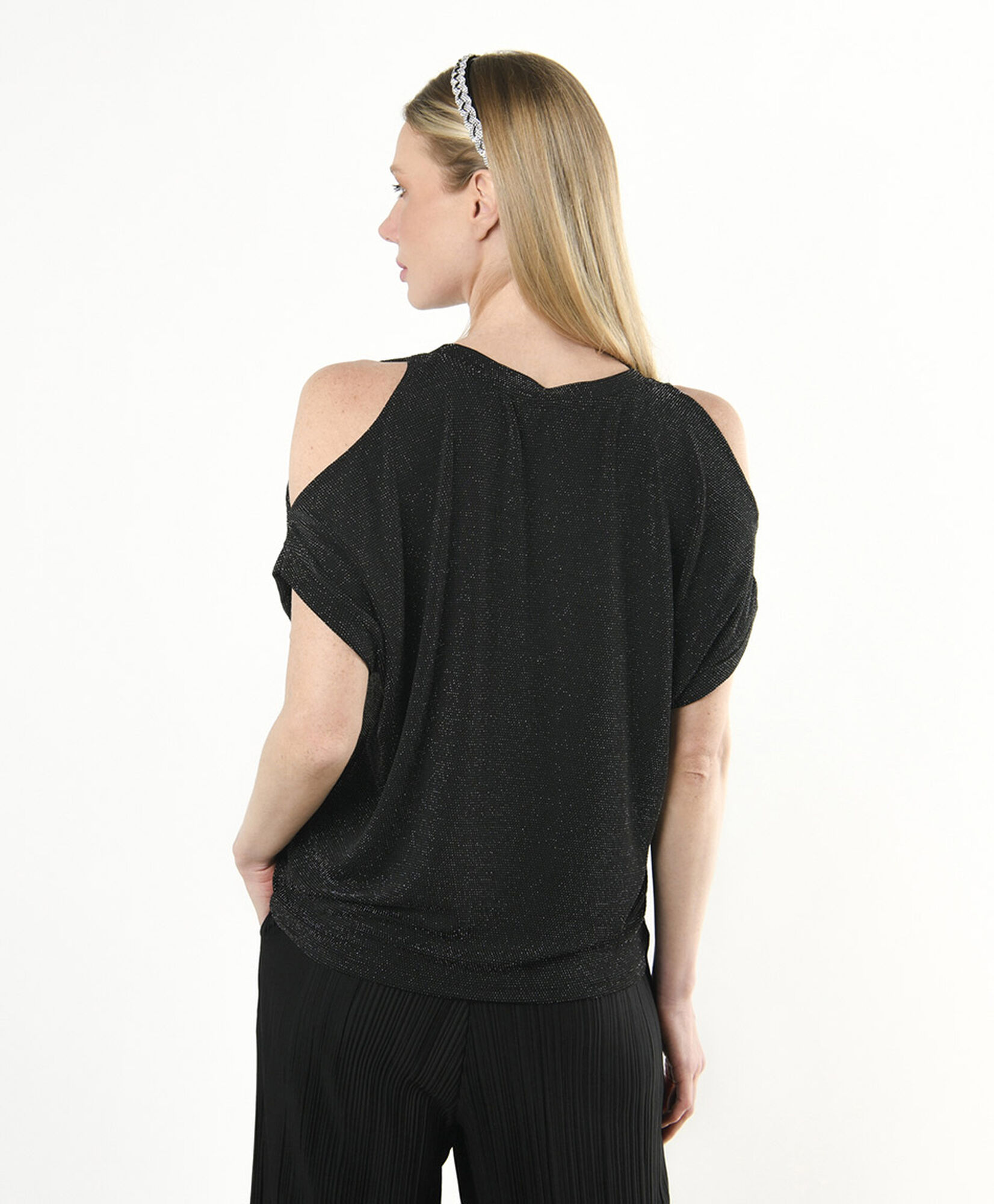 Polera mujer brillante sin hombros Polera mujer brillante sin hombros