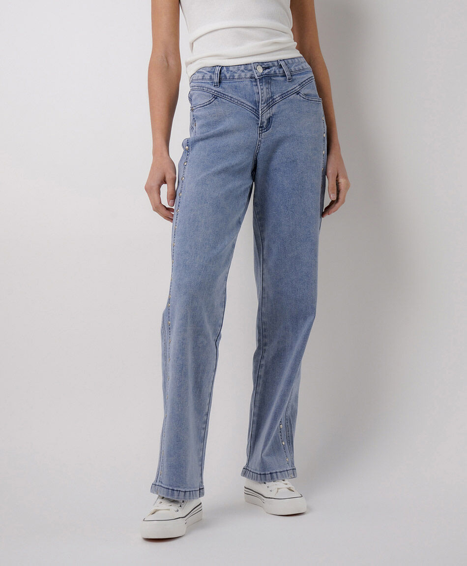 Jeans mujer straight tachas laterales