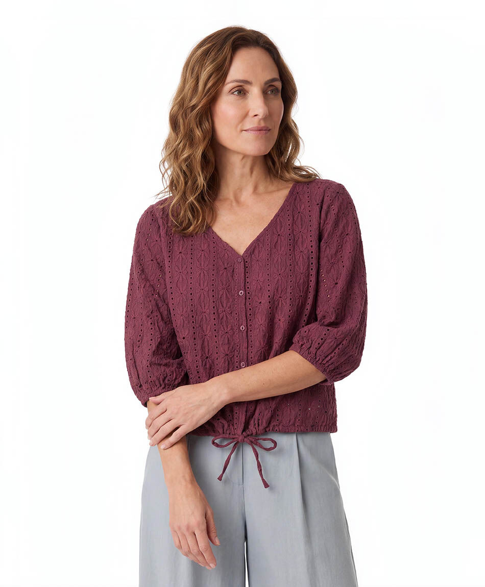 Polera mujer calada botones lazo