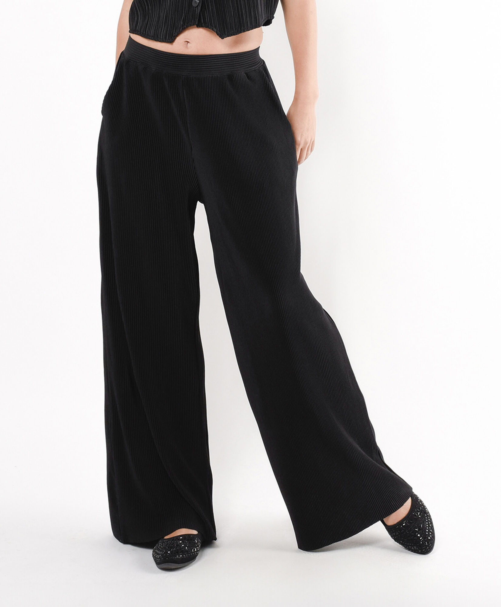 Pantalón mujer rib satinado wide Pantalón mujer rib satinado wide