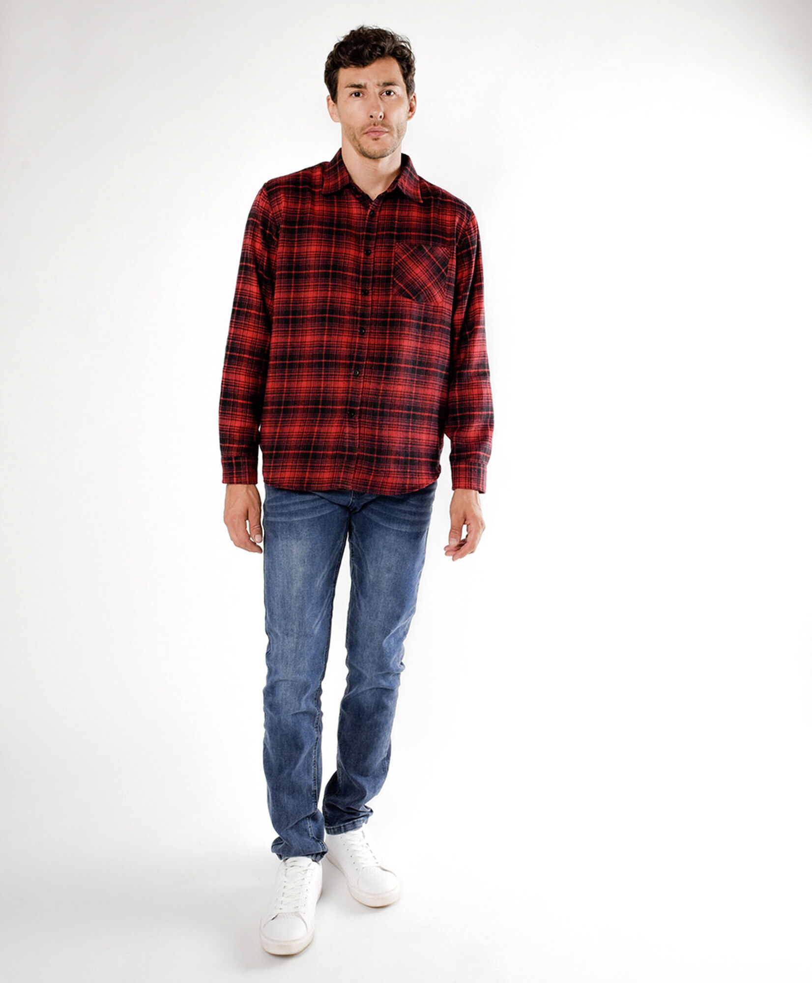 Camisa hombre franela cuadrille rojo y negro Camisa hombre franela cuadrille rojo y negro