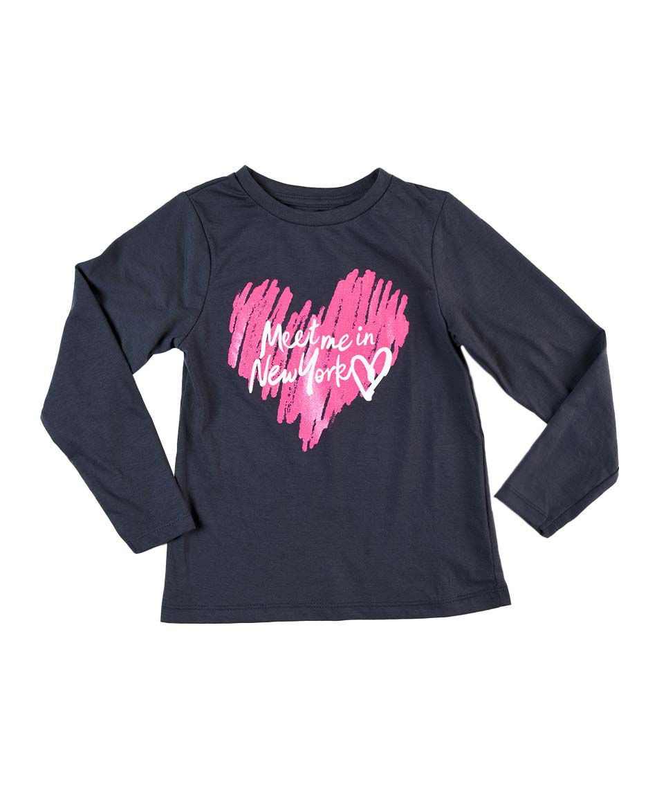 Polera ni&ntilde;a coraz&oacute;n texto manga larga