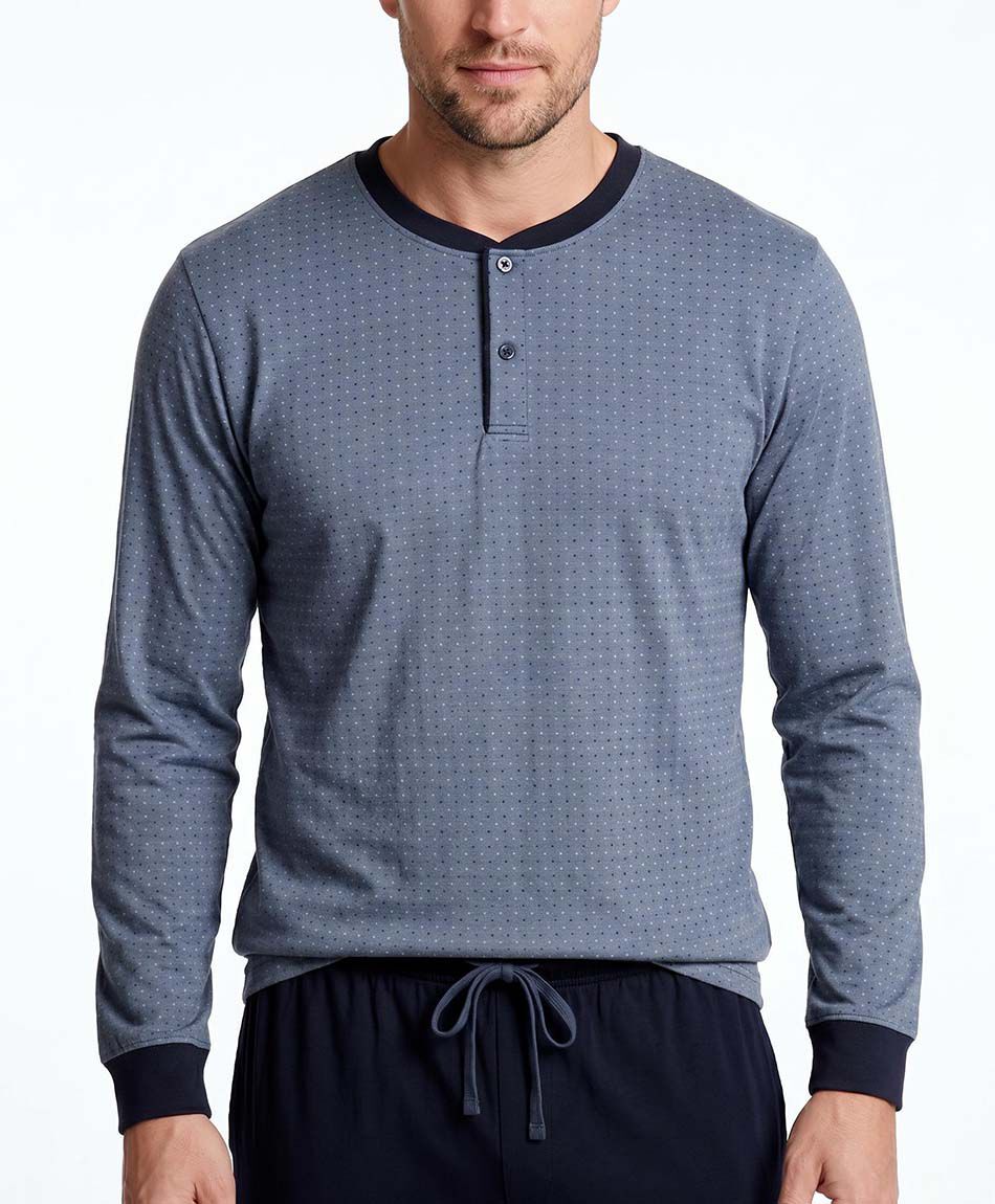 Pijama hombre cuello abotonado pu&ntilde;os rectos