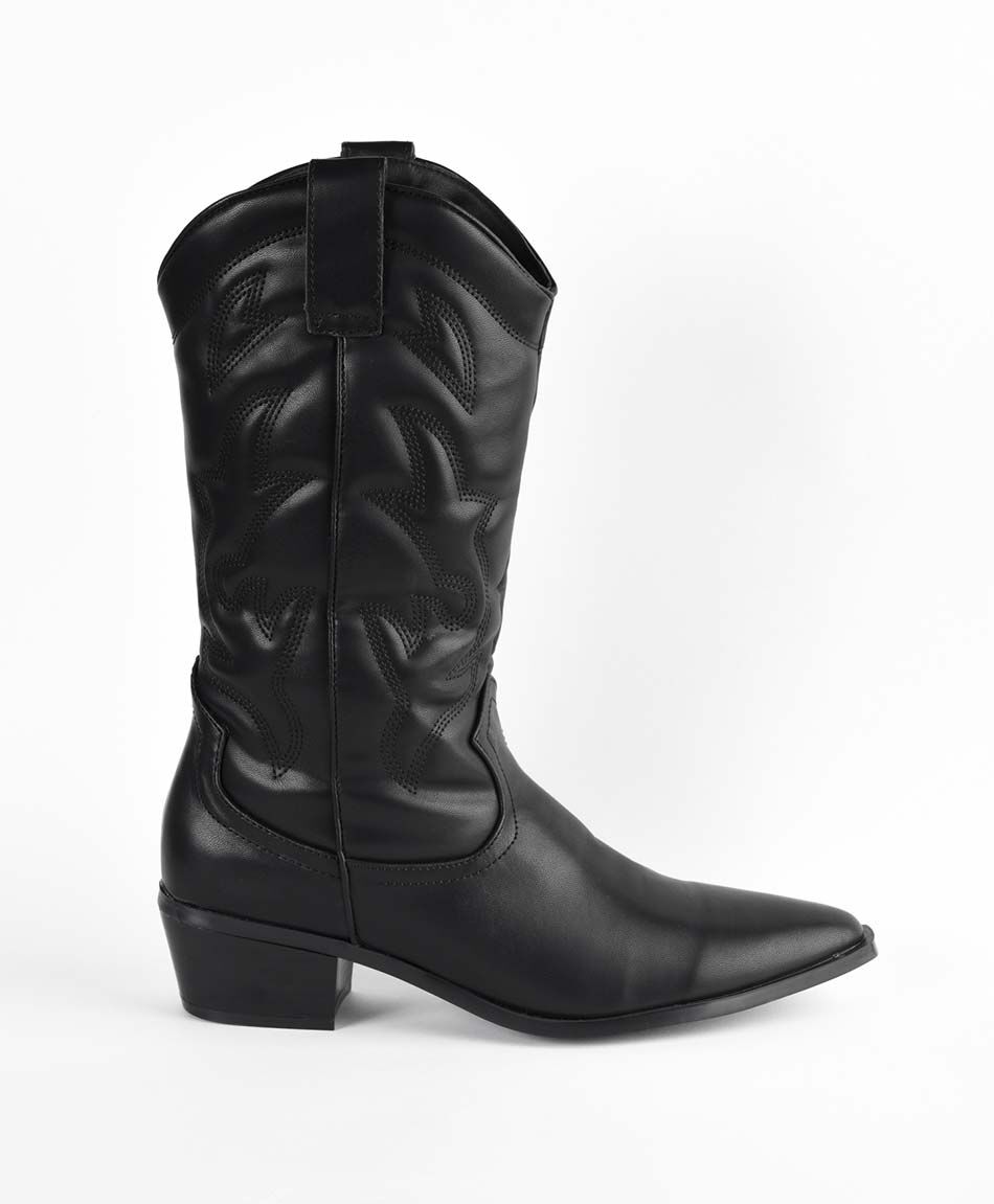 Bota mujer vaquera costuras taco cuadrado