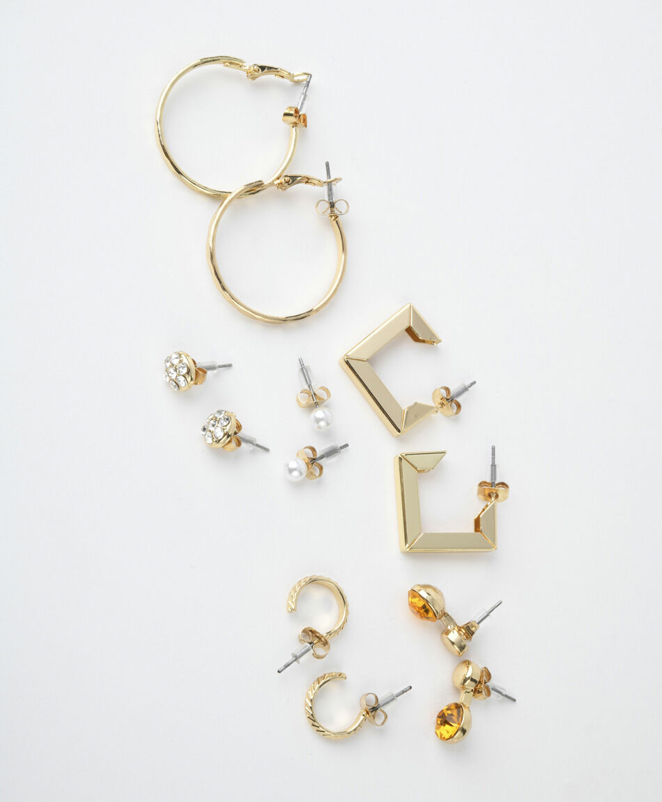 Set 6 aros mujer dorados mix piedras