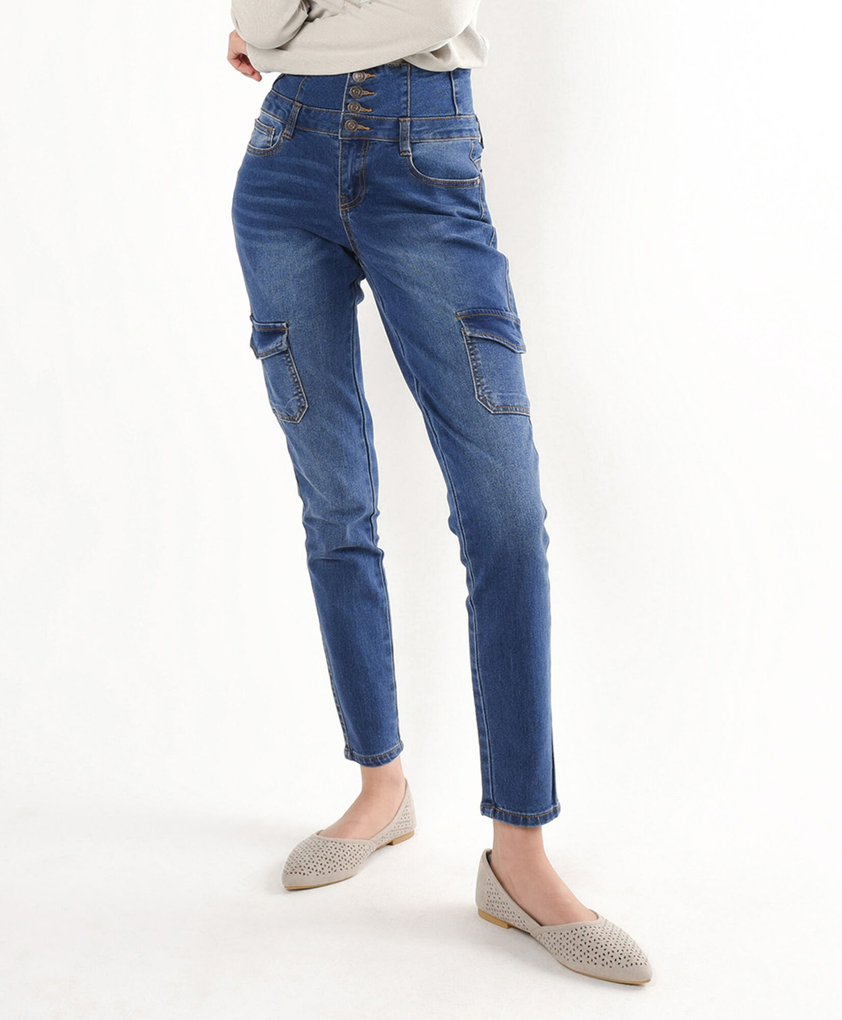 Jeans mujer cargo pretina ancha Jeans mujer cargo pretina ancha