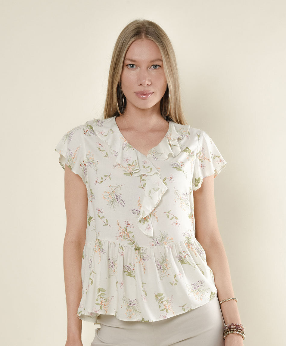 Blusa mujer flores con vuelos