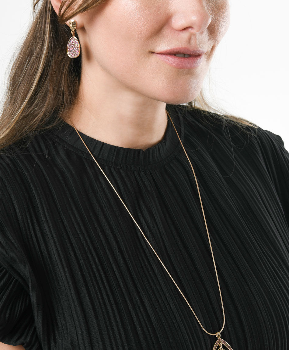 Set collar + aros mujer dorado brillos 4 piezas