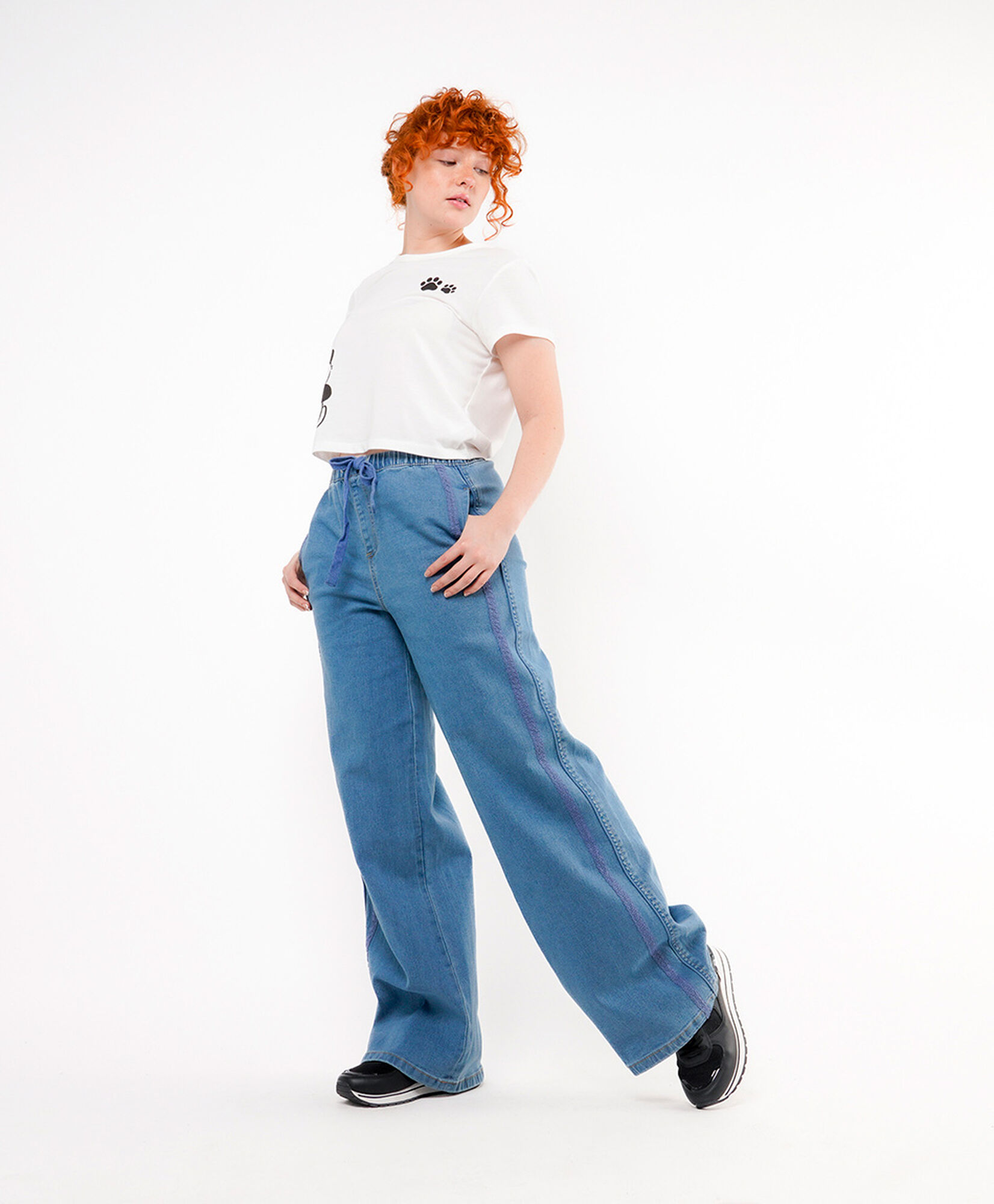 Jeans mujer encaje lateral wide Jeans mujer encaje lateral wide