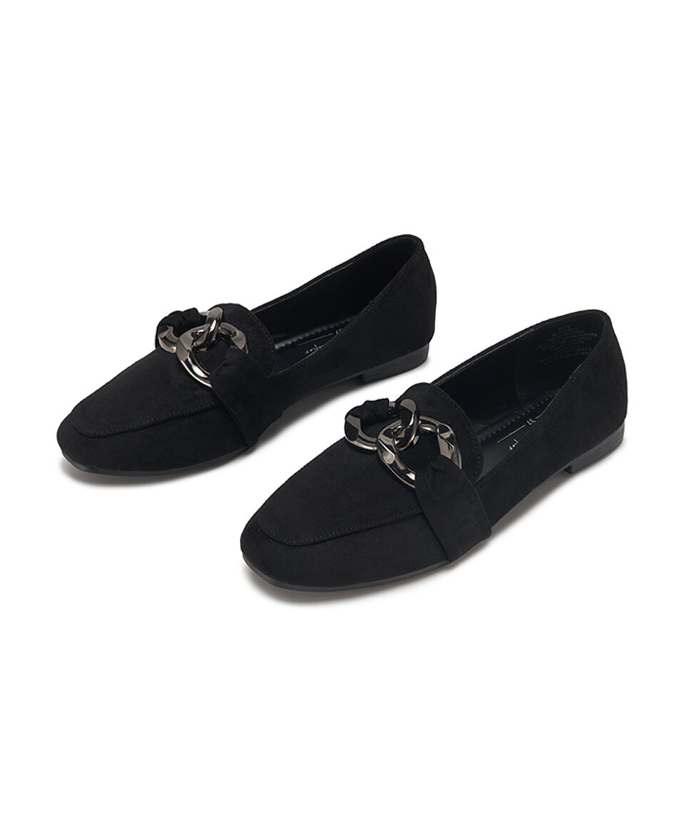 Mocas&iacute;n mujer negro hebilla