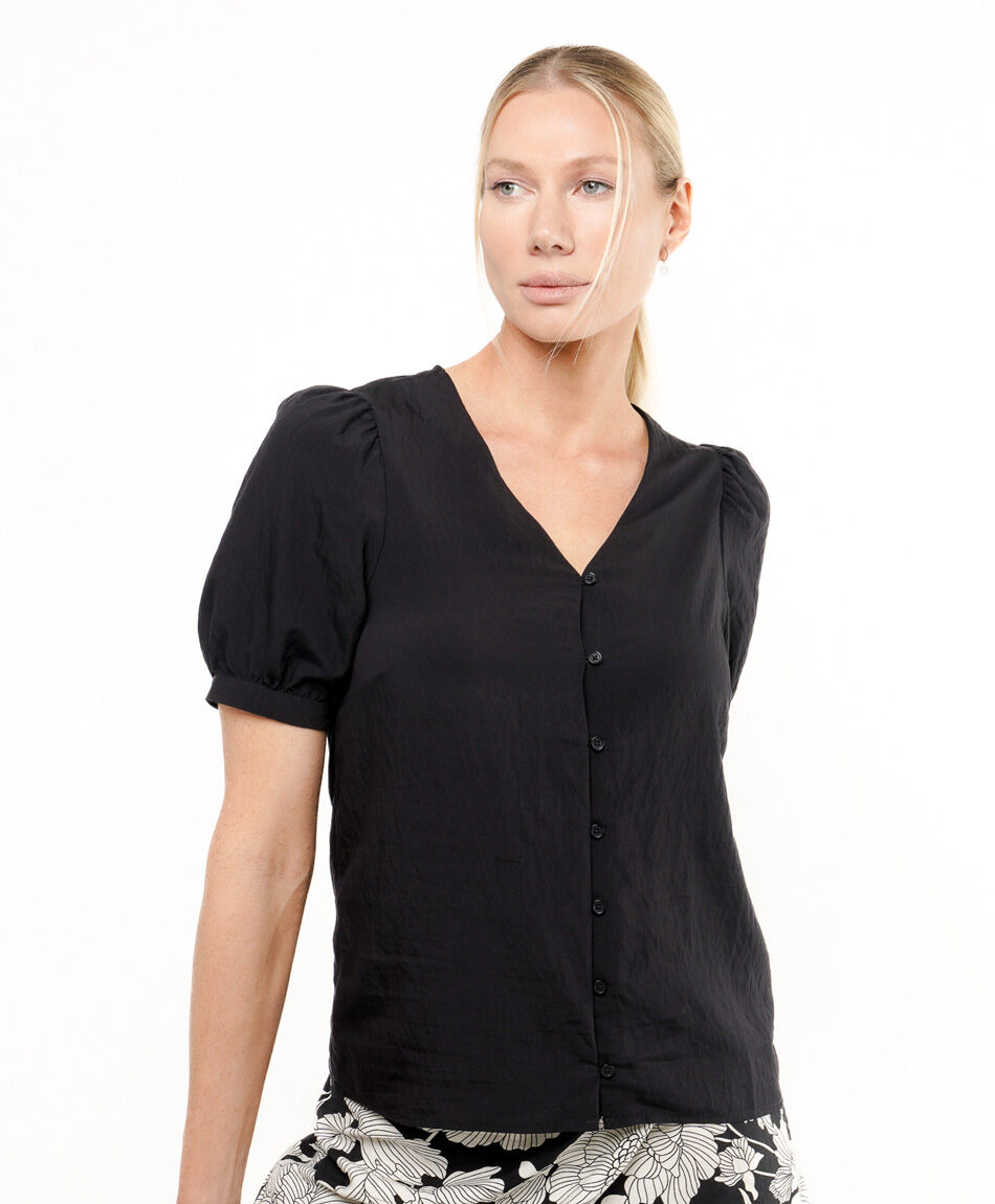 Blusa mujer manga globo negra