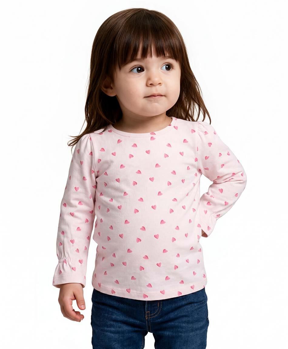 Polera beb&eacute; manga larga corazones