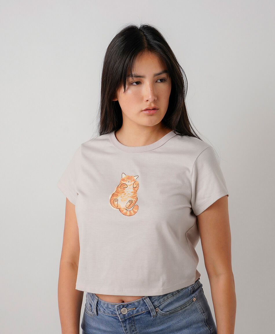 Polera mujer crop gatito