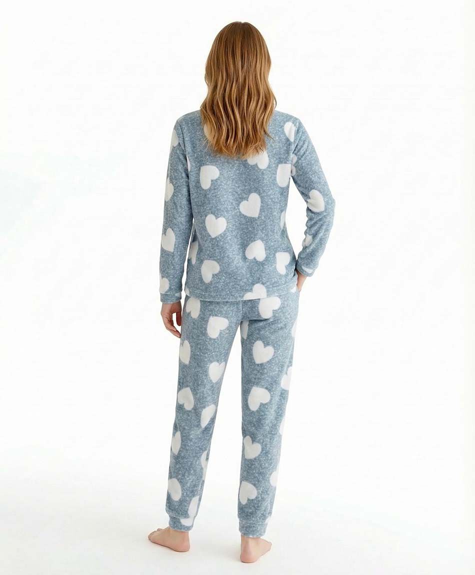 Pijama mujer polar corazones white