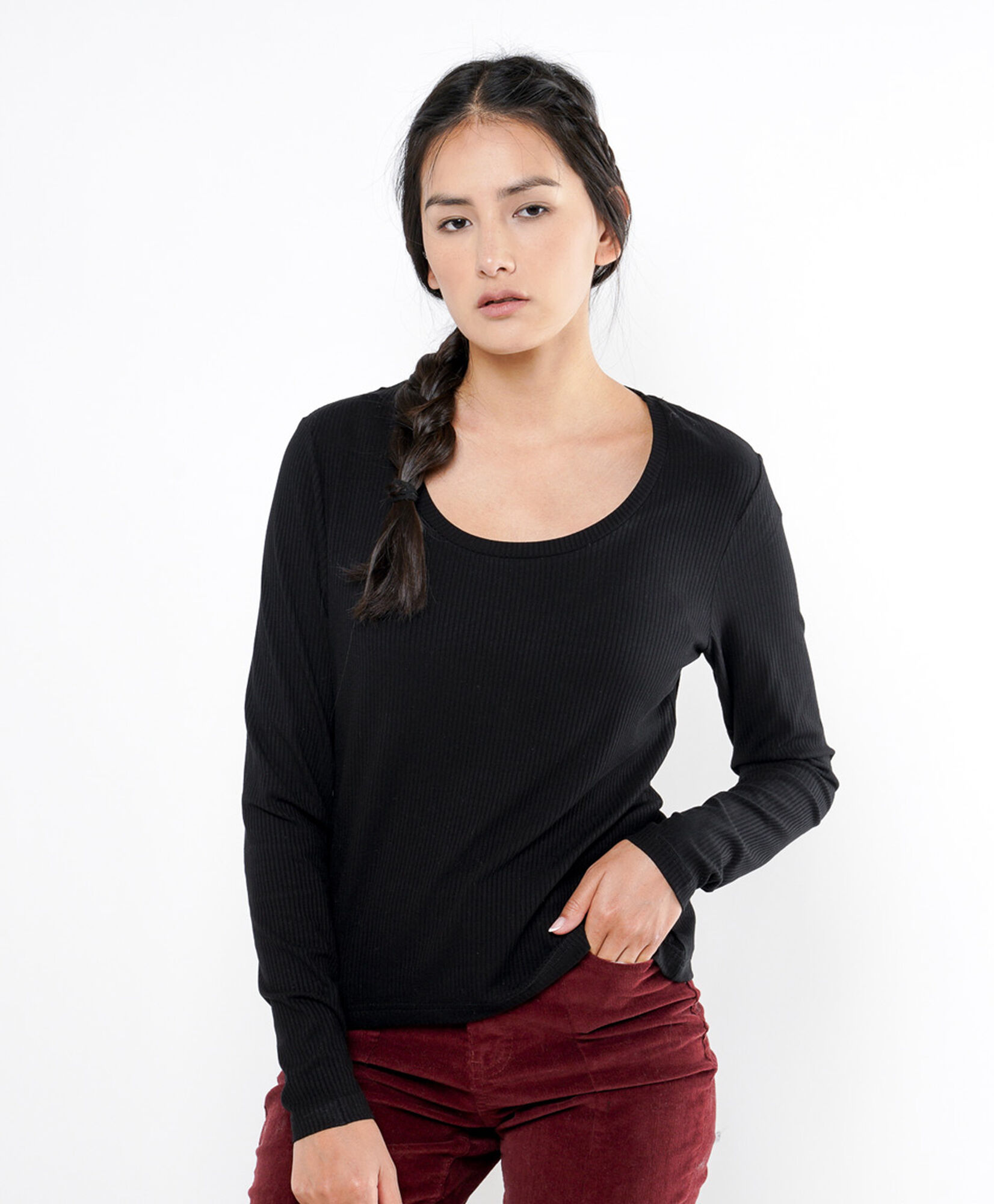 Polera mujer acanalada negra Polera mujer acanalada negra