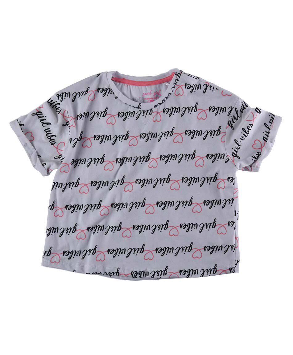 Polera ni&ntilde;a frase manga corta