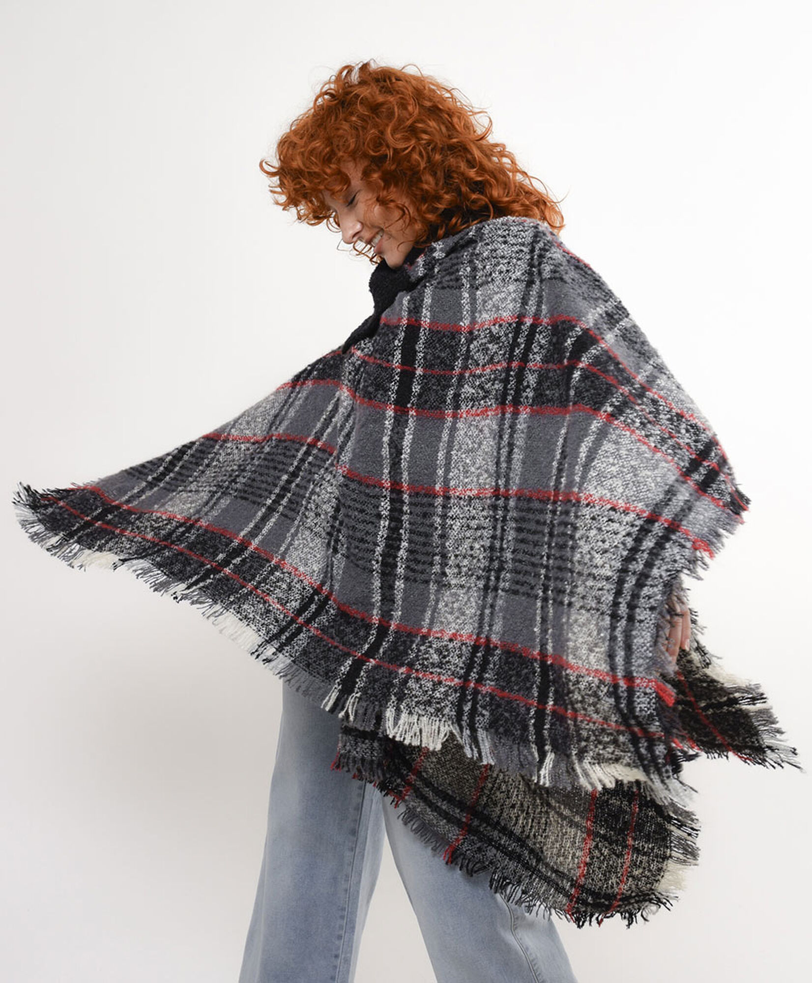 Poncho mujer cuadrillé cuello Poncho mujer cuadrillé cuello