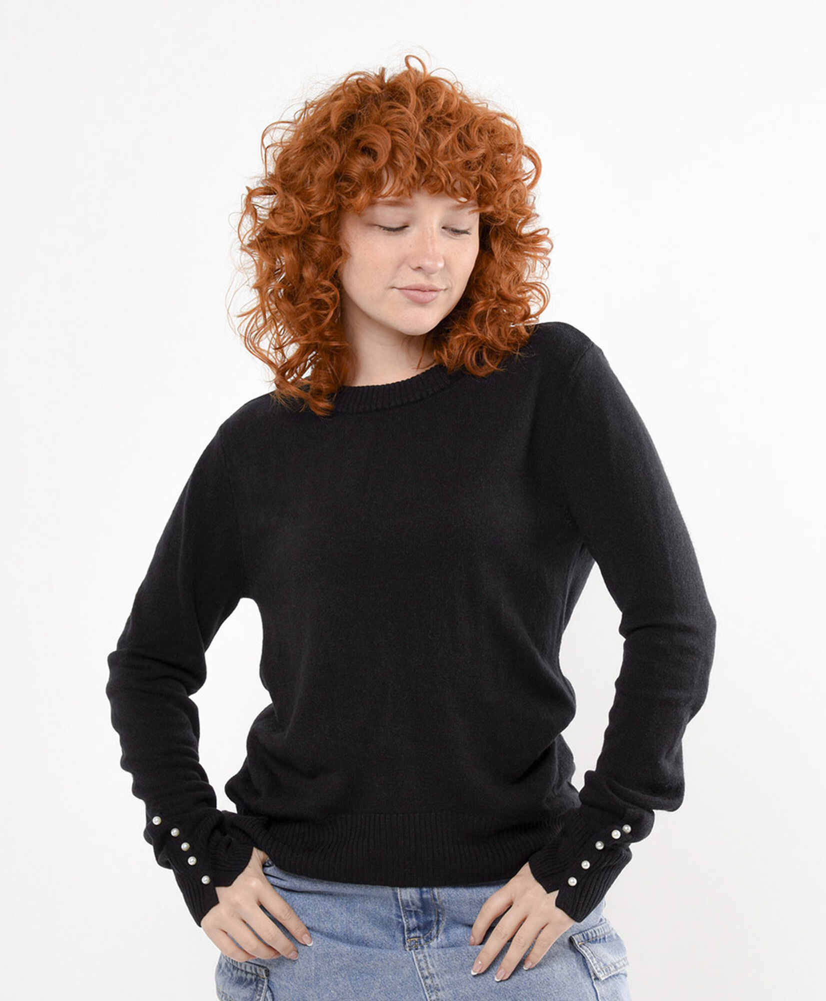 Sweater mujer botones manga negro Sweater mujer botones manga negro