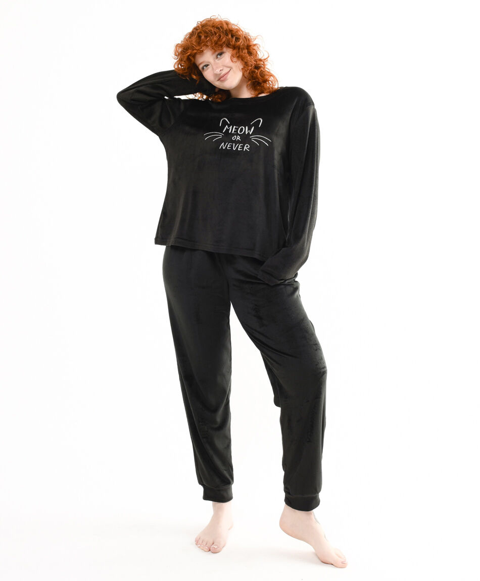 Pijama mujer black cat velvet