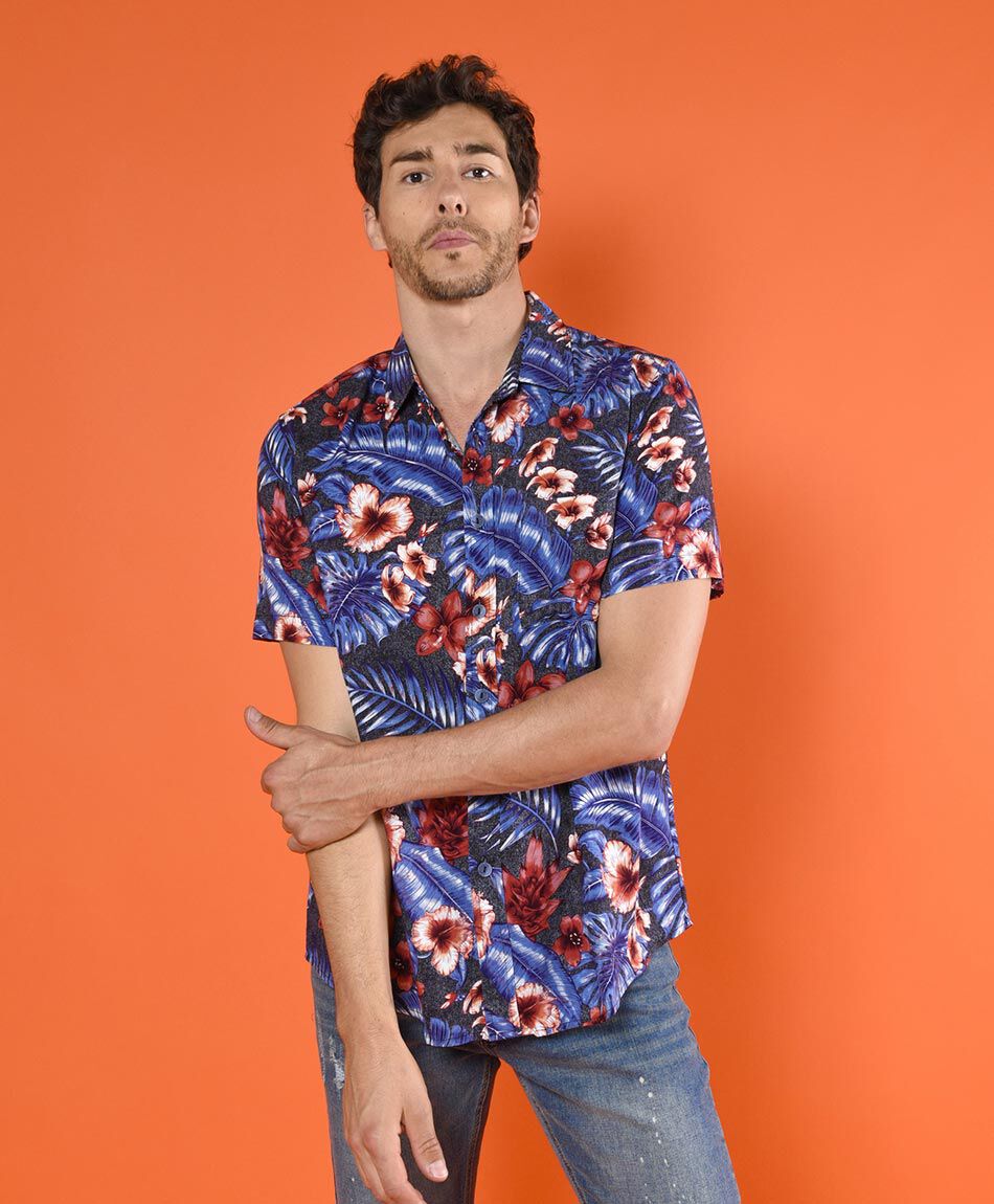Camisa flores manga corta