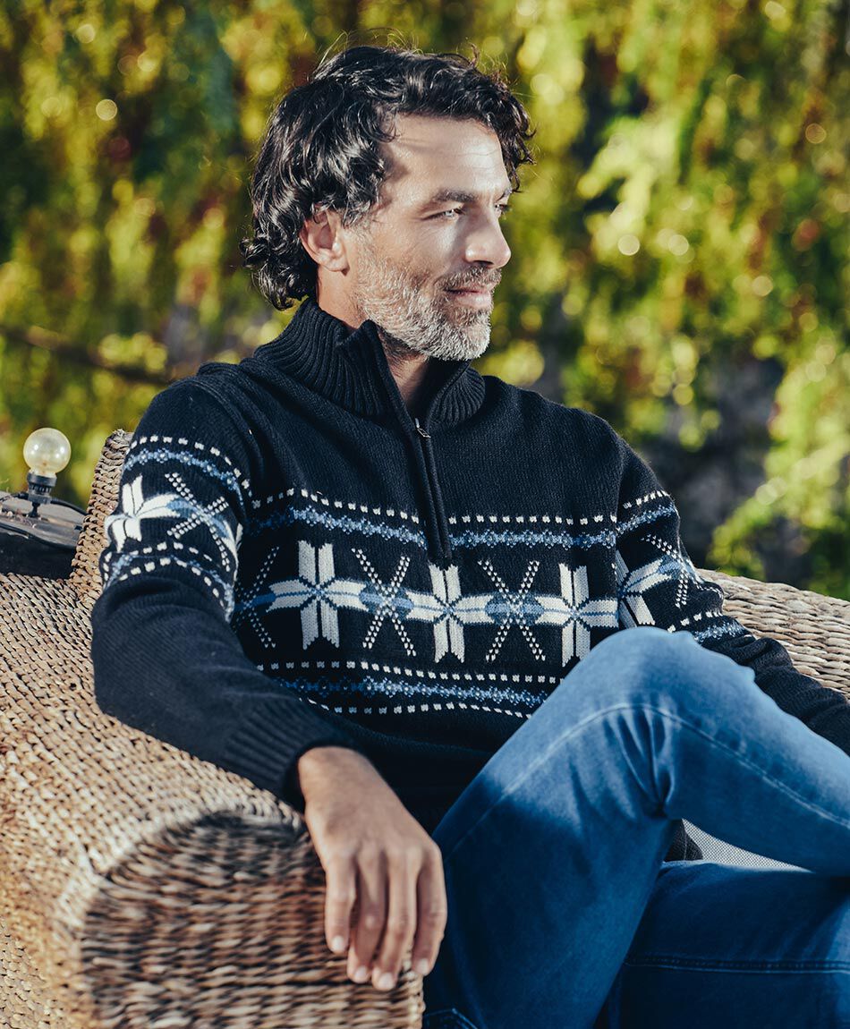 Sweater hombre cierre medio azul