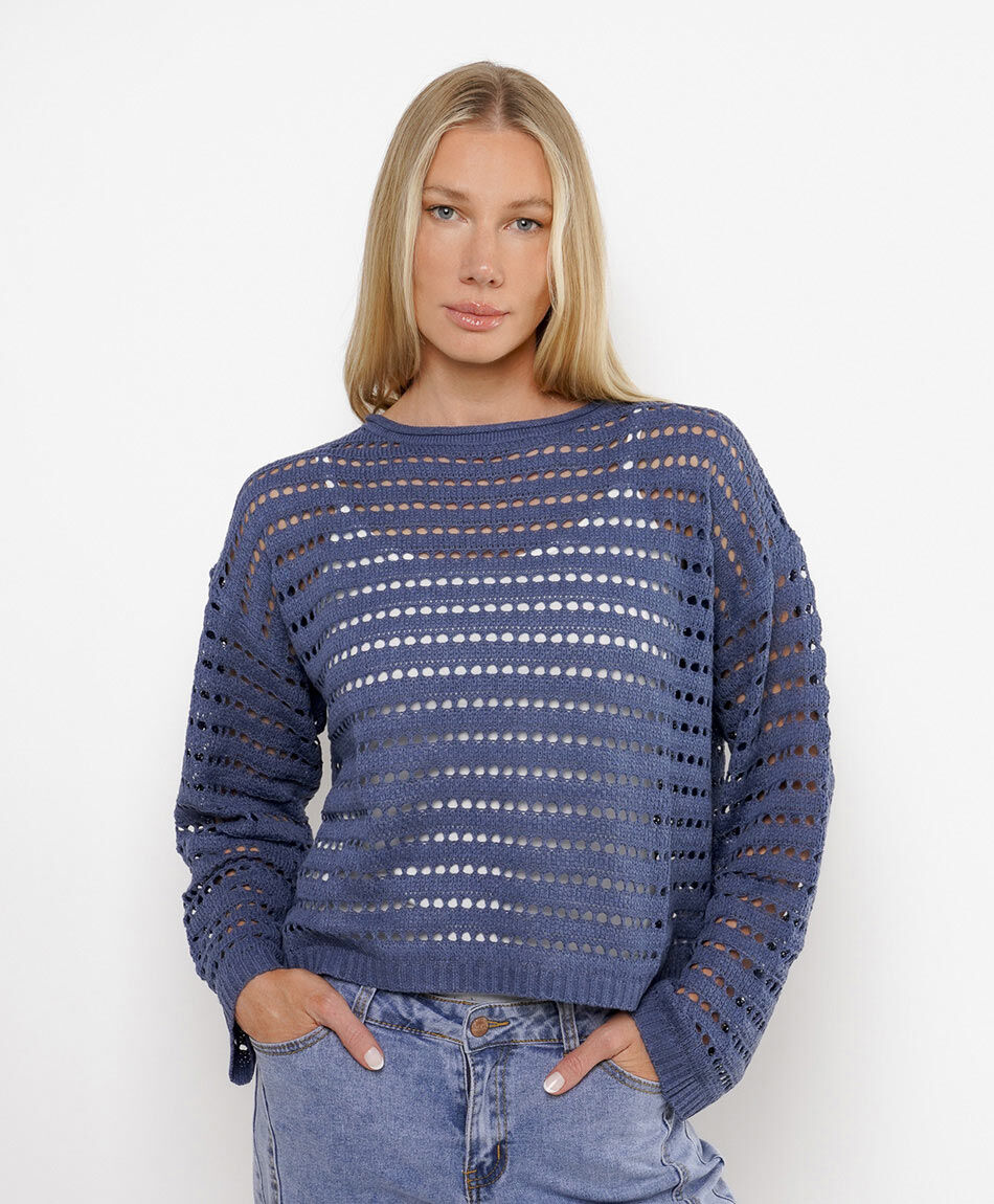 Sweater mujer calado azul