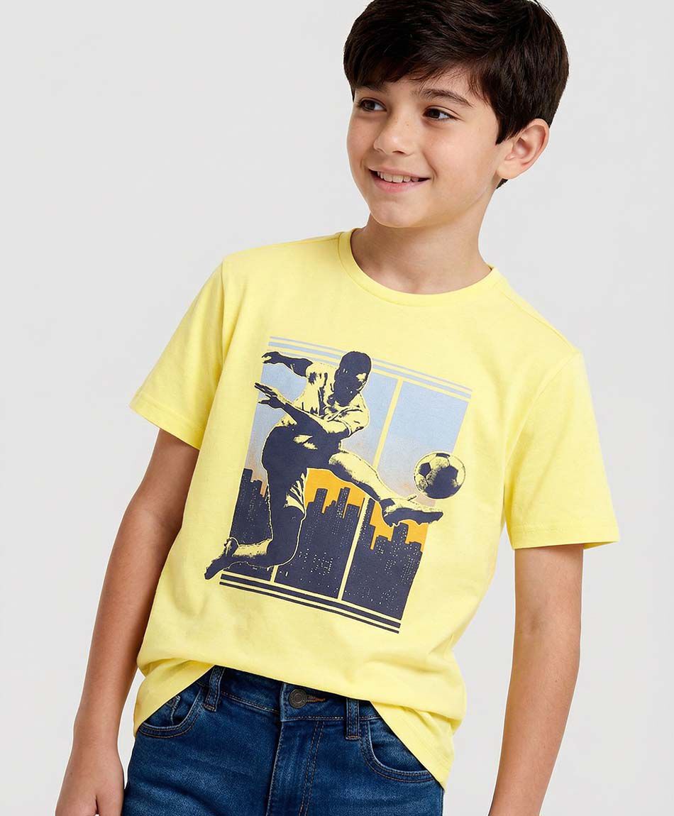 Polera ni&ntilde;o f&uacute;tbol amarilla