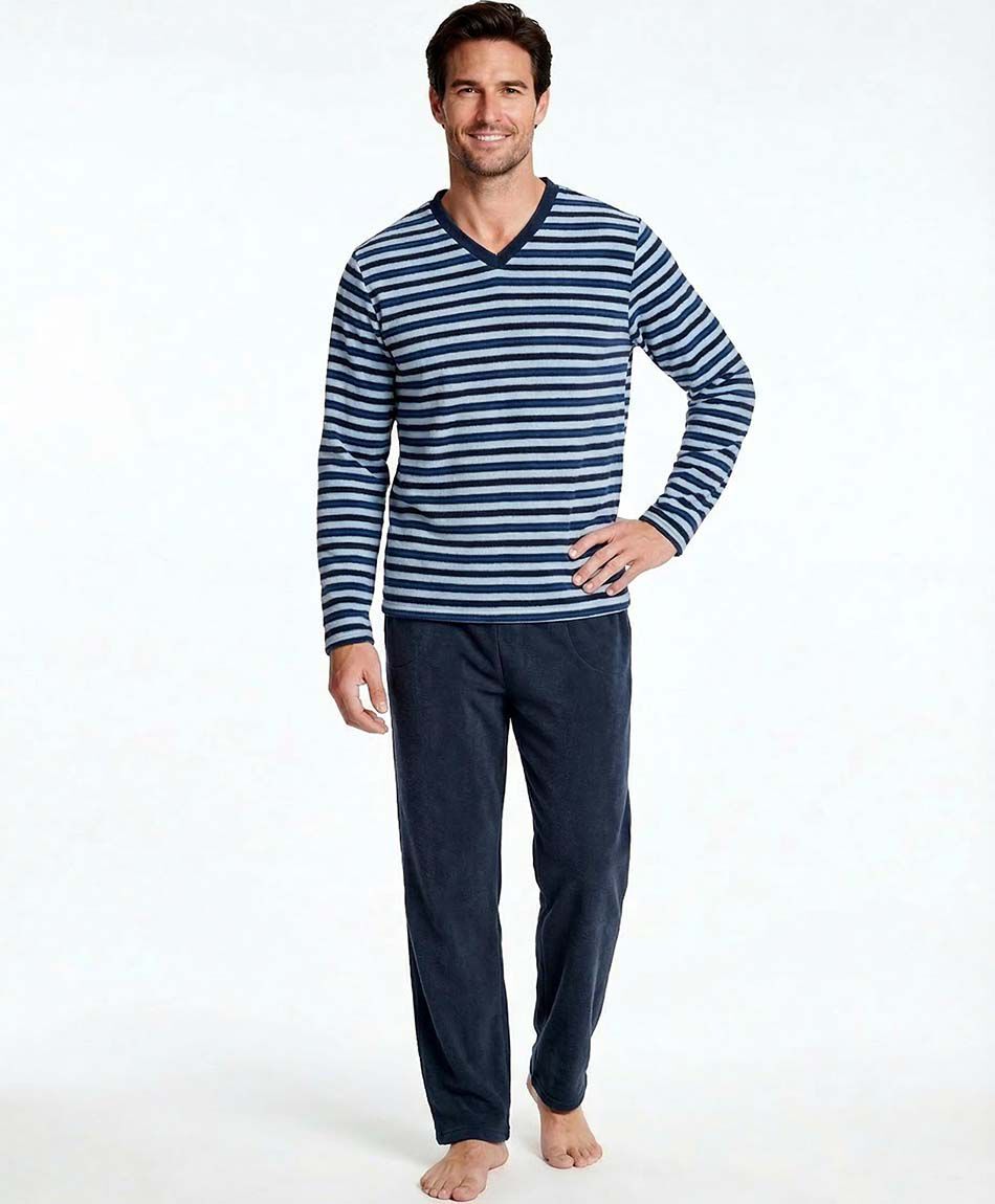 Pijama hombre polar l&iacute;neas azules
