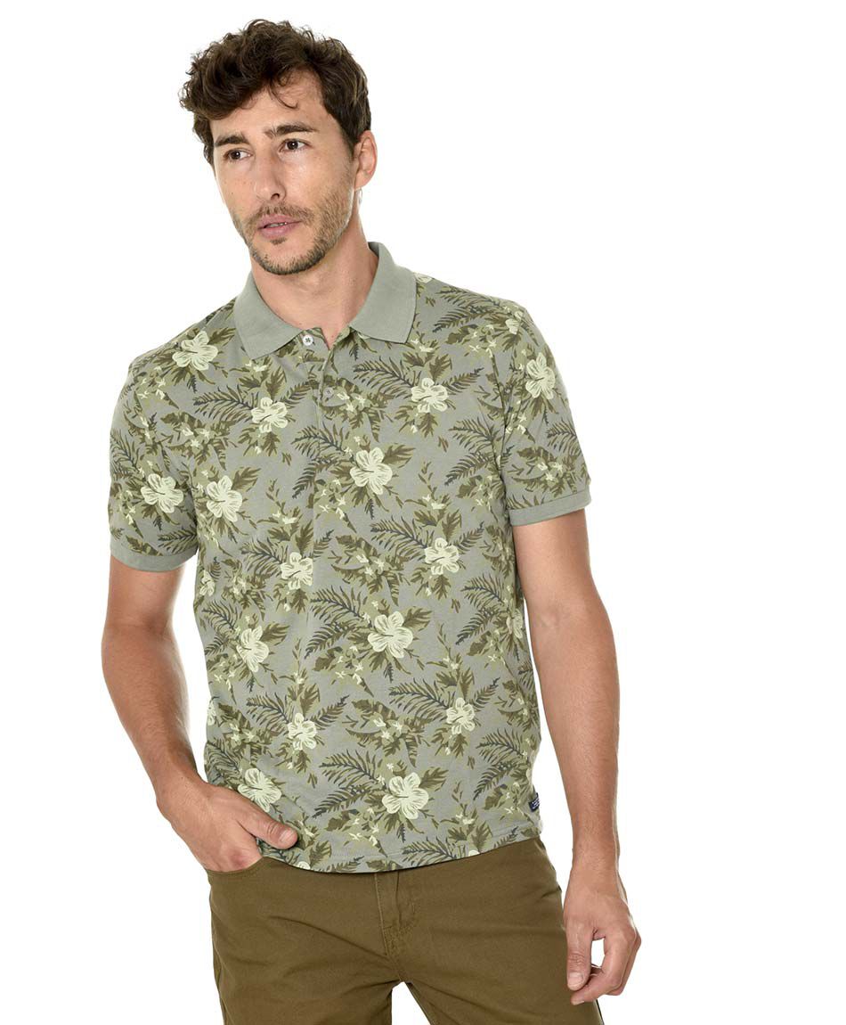 Polera cuello polo estampada