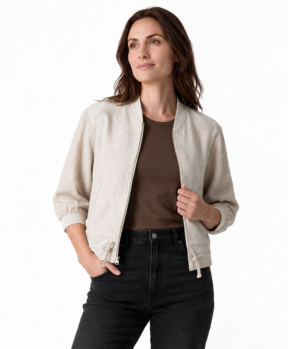 Chaqueta mujer bomber bolsillos lino