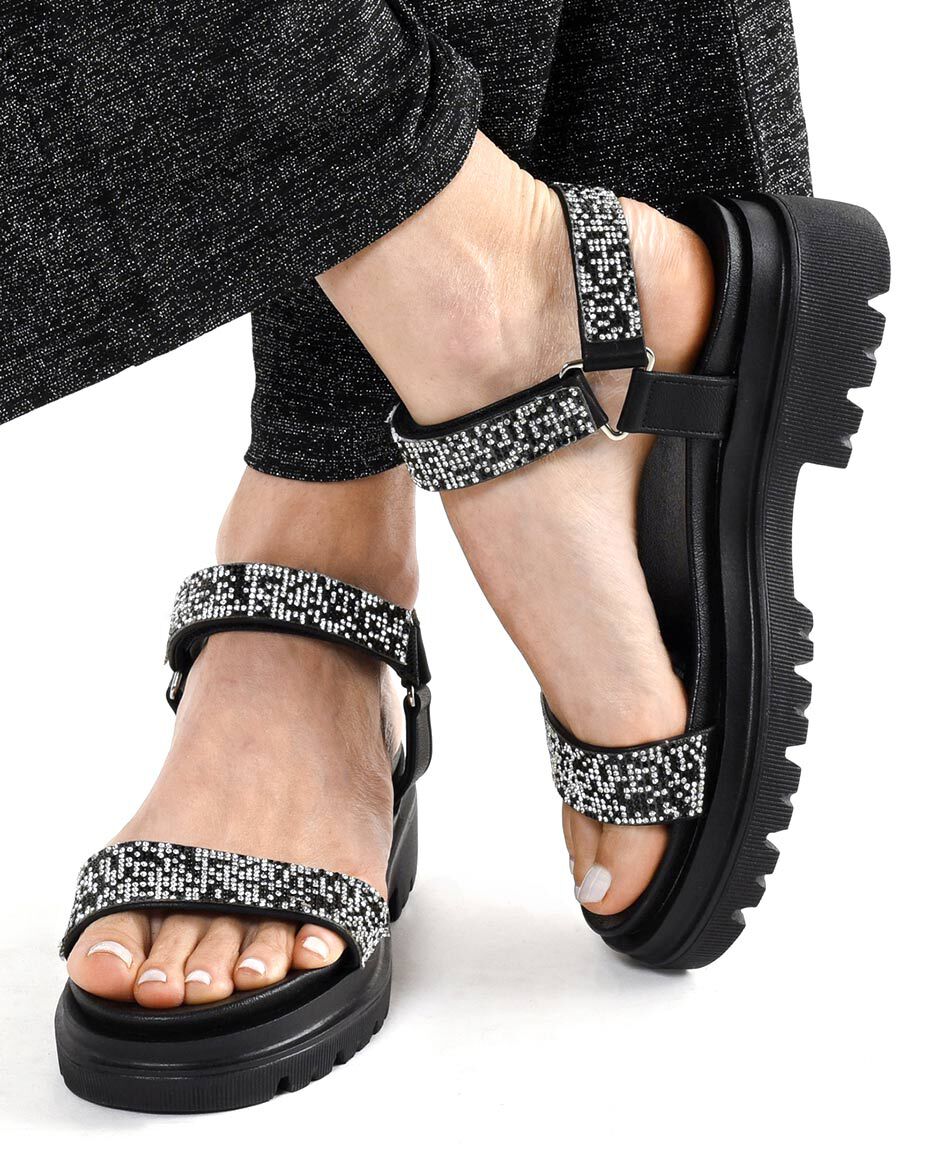 Sandalia mujer brillos plataforma
