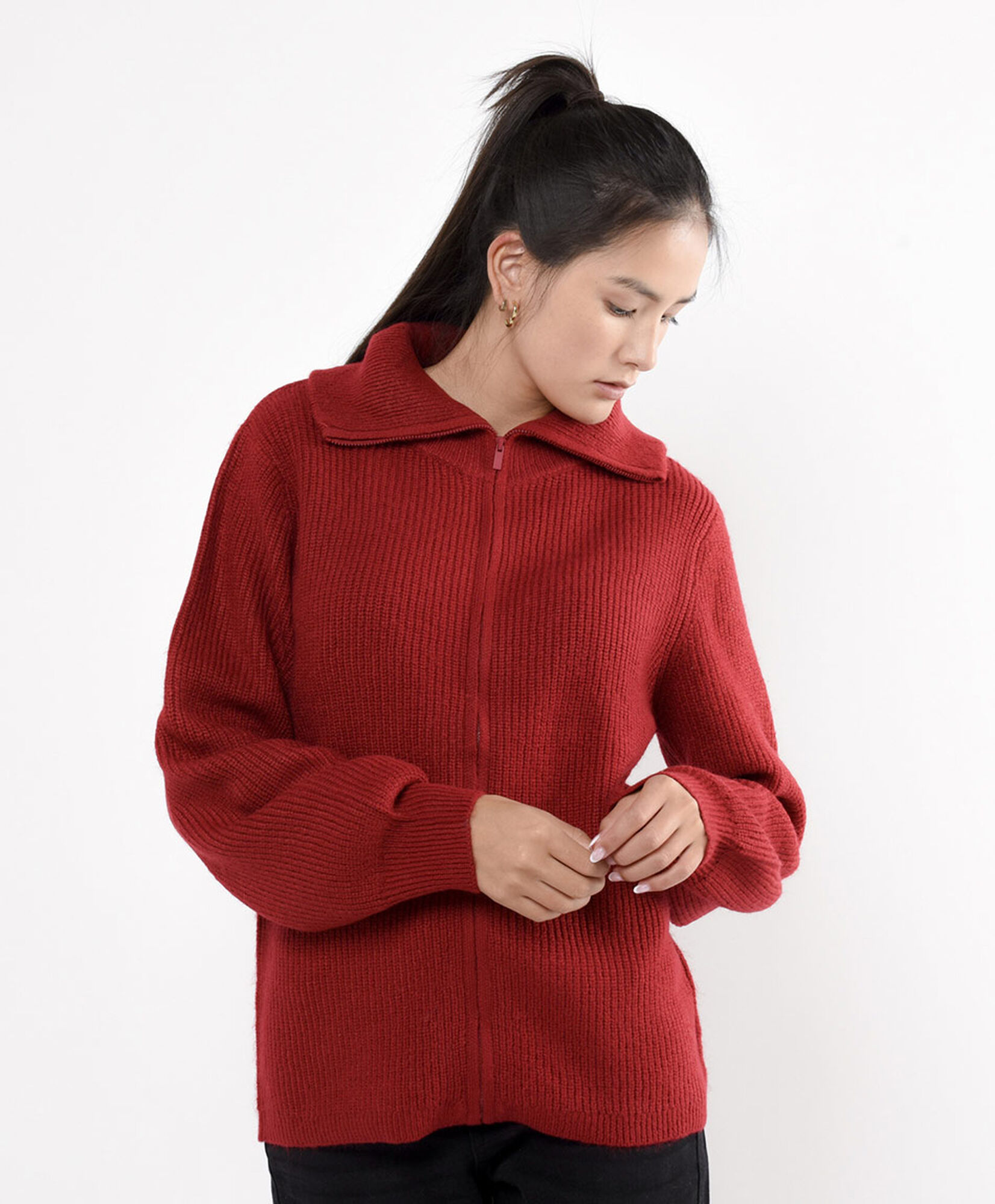 Cardigan mujer rojo cierre entero Cardigan mujer rojo cierre entero