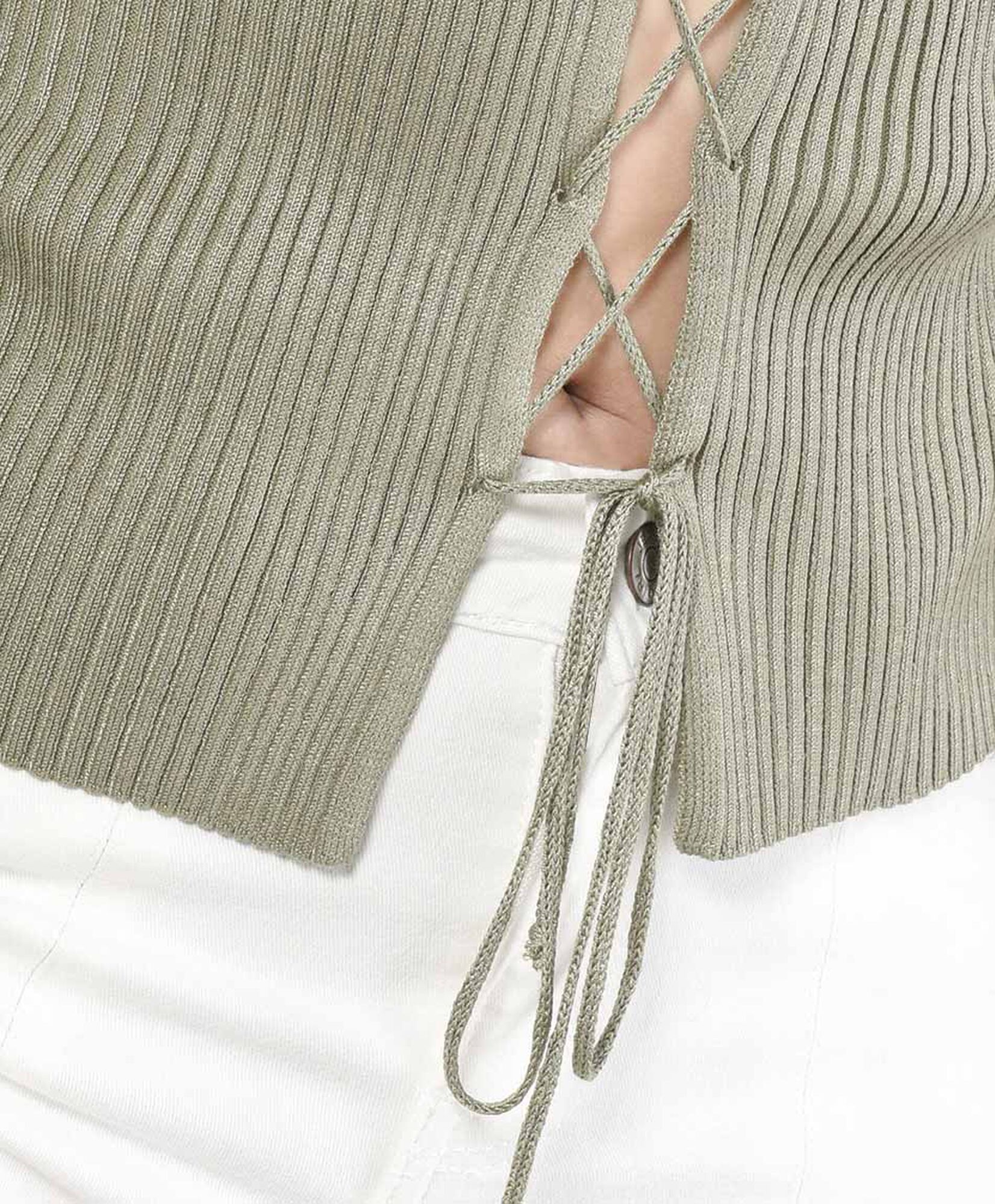 Sweater mujer acanalado lazo frontal Sweater mujer acanalado lazo frontal