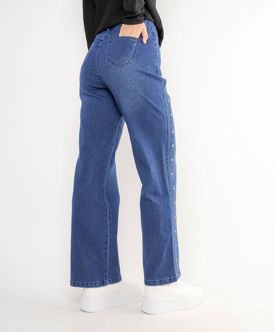 Jeans mujer flare denim tachas