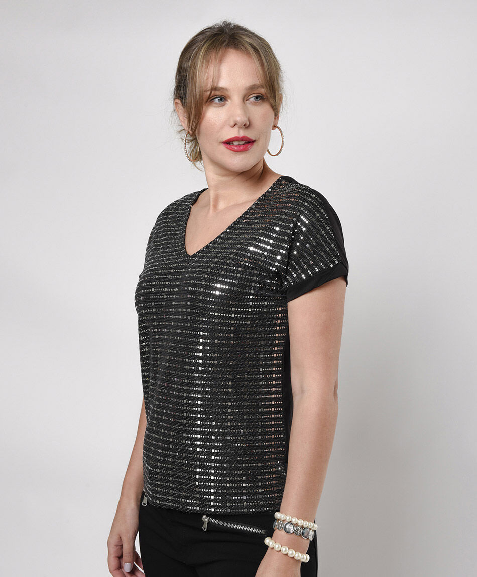 Polera mujer met&aacute;lica frontal