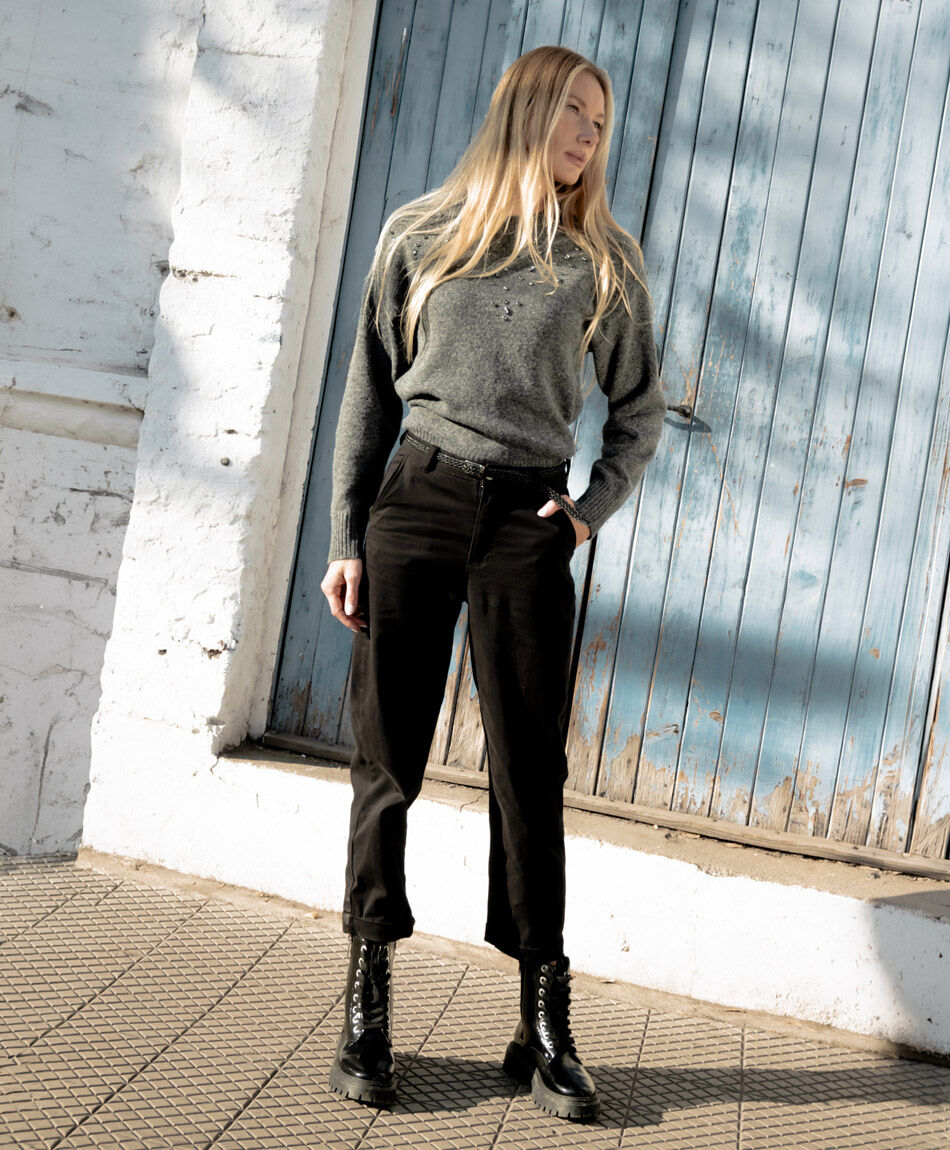 Jeans mujer twill cintur&oacute;n&nbsp;