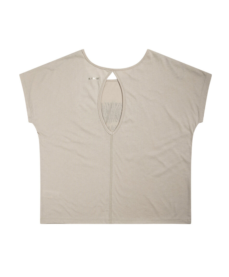 Polera deportiva mujer manga casquillo beige
