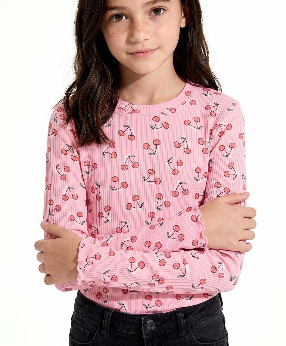 Polera ni&ntilde;a manga larga cerezas