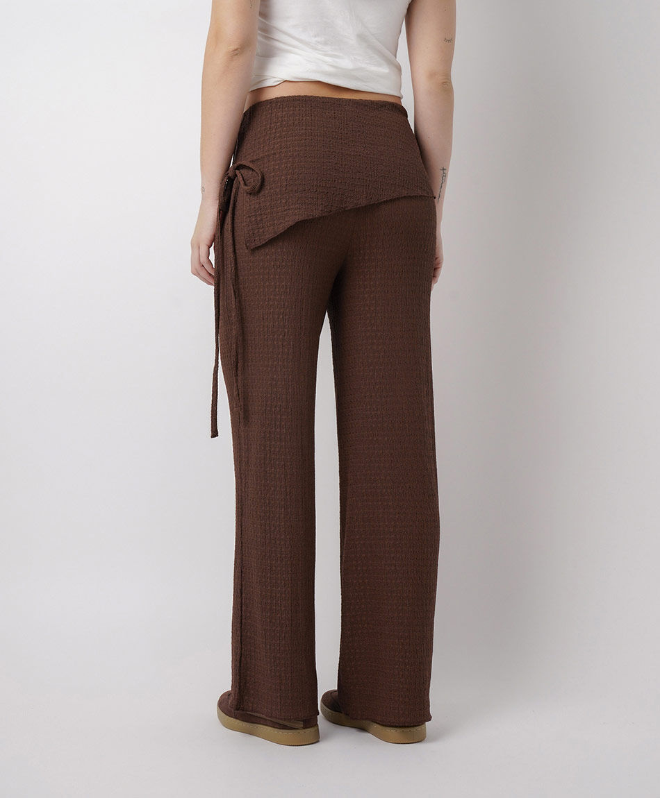 Pantal&oacute;n mujer pareo encaje caf&eacute;